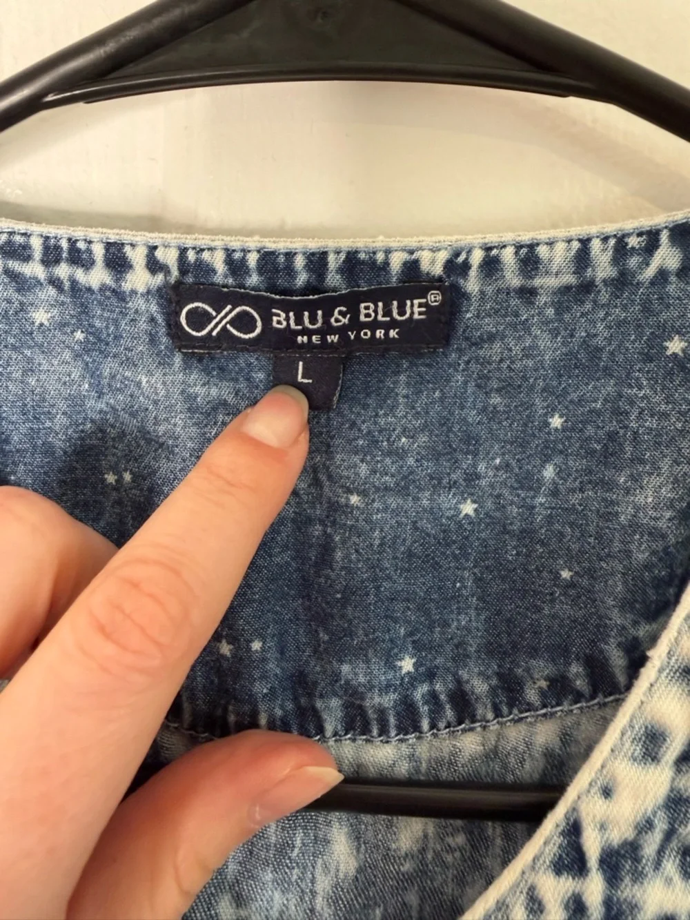 Blue Acid-Wash Denim Kids' Casual Dress with Star Pockets